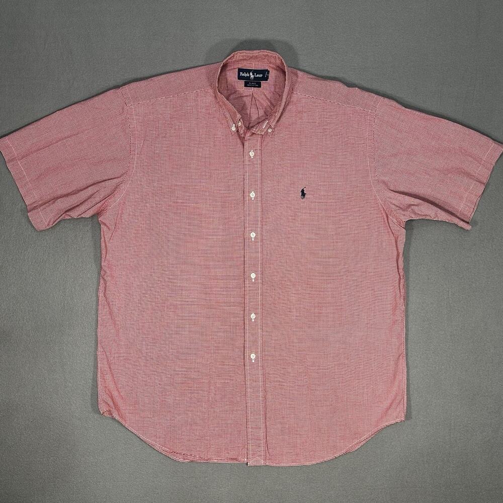 Ralph Lauren Blake Mens L Red White Check Short Sleeve Button Down Shirt